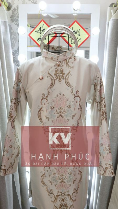 ÁO DÀI RỂ GẤM HOA NHẠT
